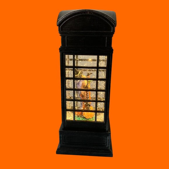 Halloween Retro Phone Booth Snow Globe Witch Pumpkin Lights Up Swirls Snow - Picture 6 of 8